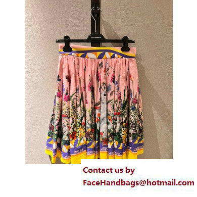 Dolce  &  Gabbana PINK FLOWERS PRINTED SILK SKIRT 2023